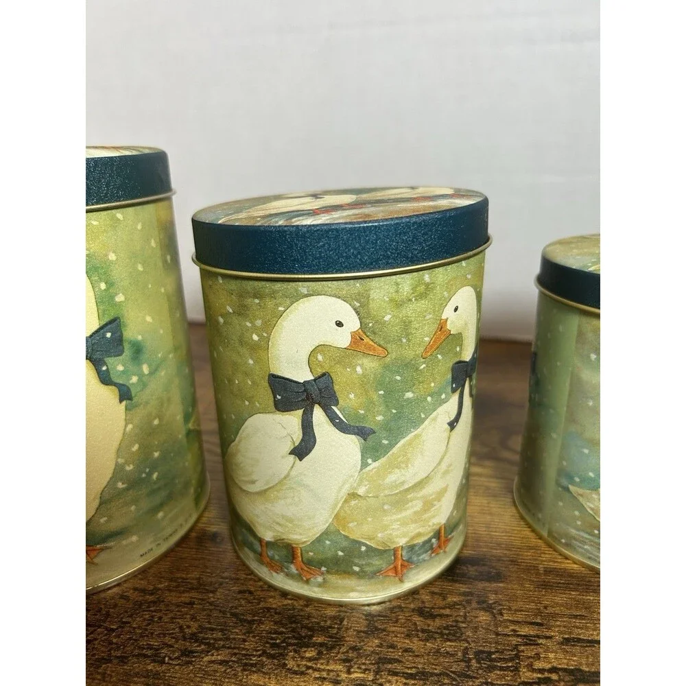Vintage Winter Geese Tins Set of 3 Christmas Around the World Holiday Canisters